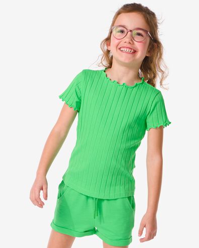 t-shirt enfant avec côtes vert 110/116 - 30834049 - HEMA