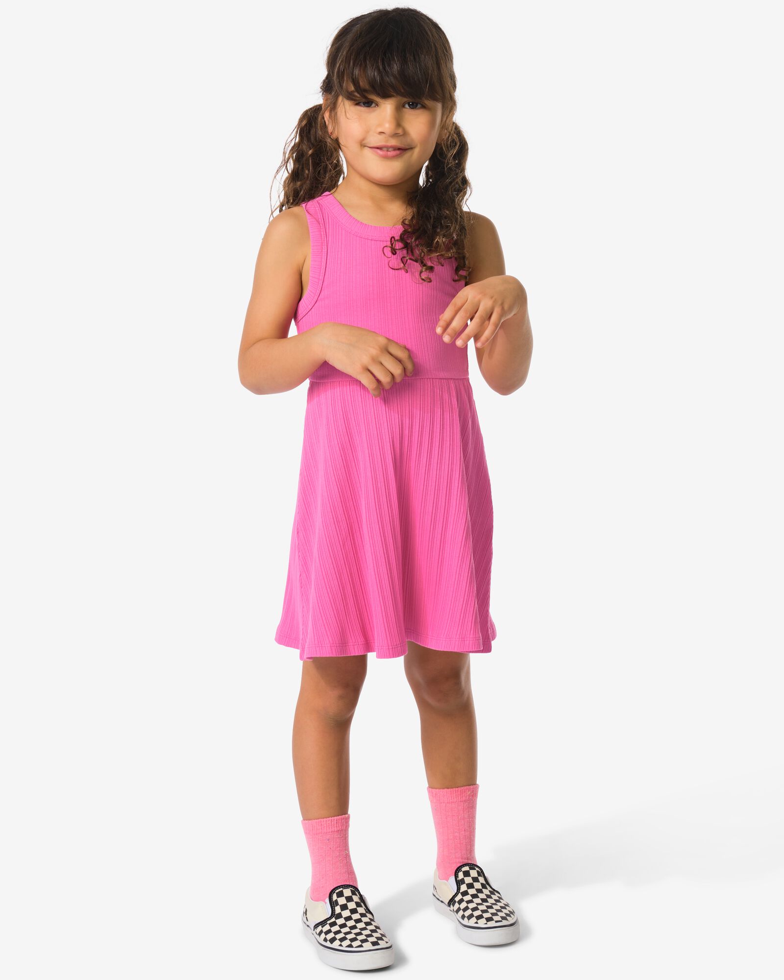 kinderjurk A-lijn rib donkerroze donkerroze - 30849117DARKPINK - HEMA