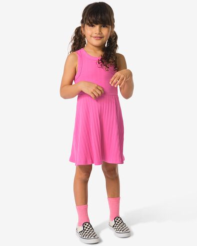 kinderjurk A-lijn rib donkerroze donkerroze - 30849117DARKPINK - HEMA