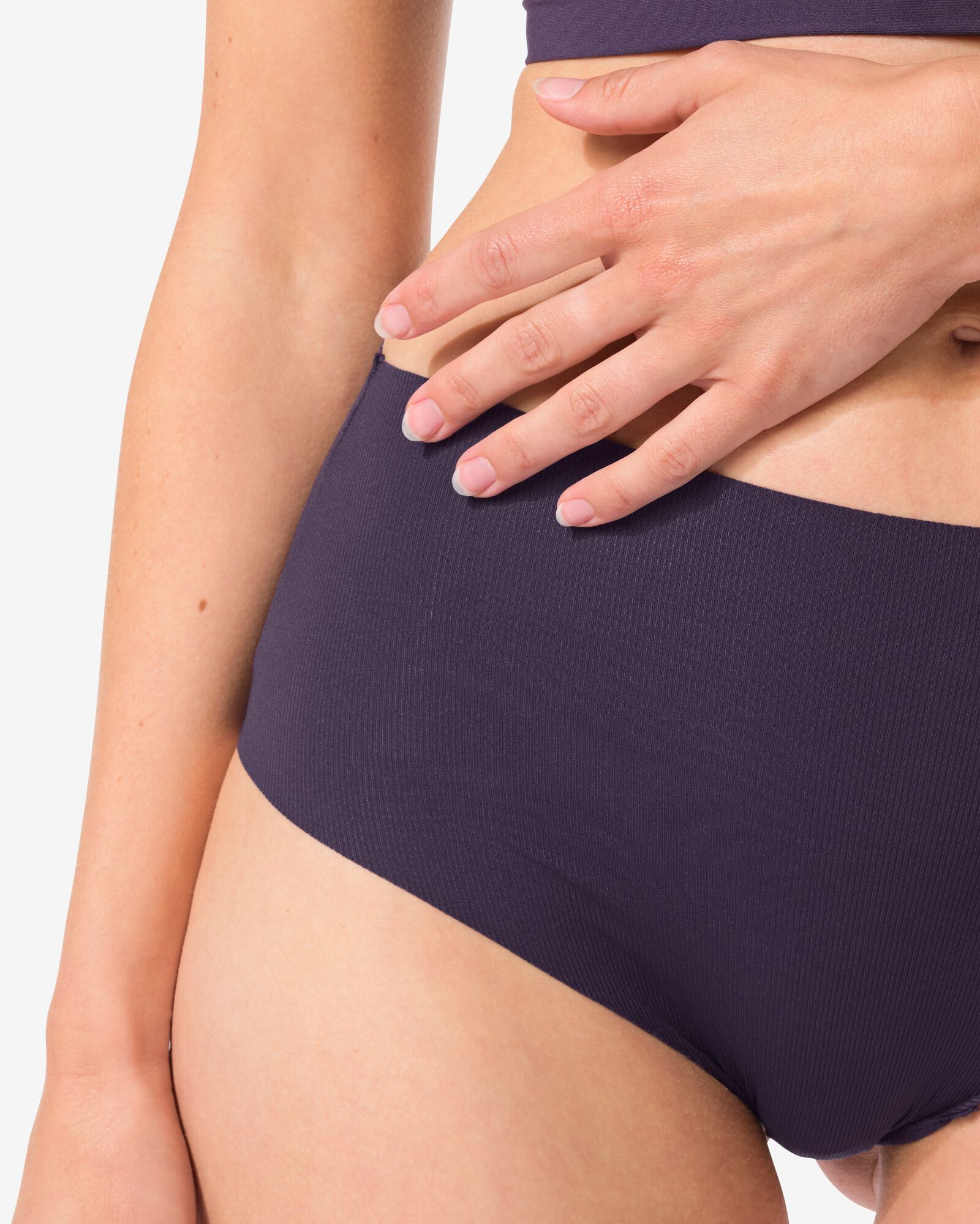slip femme taille haute microfibre c&ocirc;tel&eacute; confort ultime violet fonc&eacute; - 19611405DARKPURPLE - HEMA