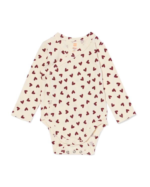 newborn meegroei overslagomper hartjes ecru ecru - 33448120ECRU - HEMA