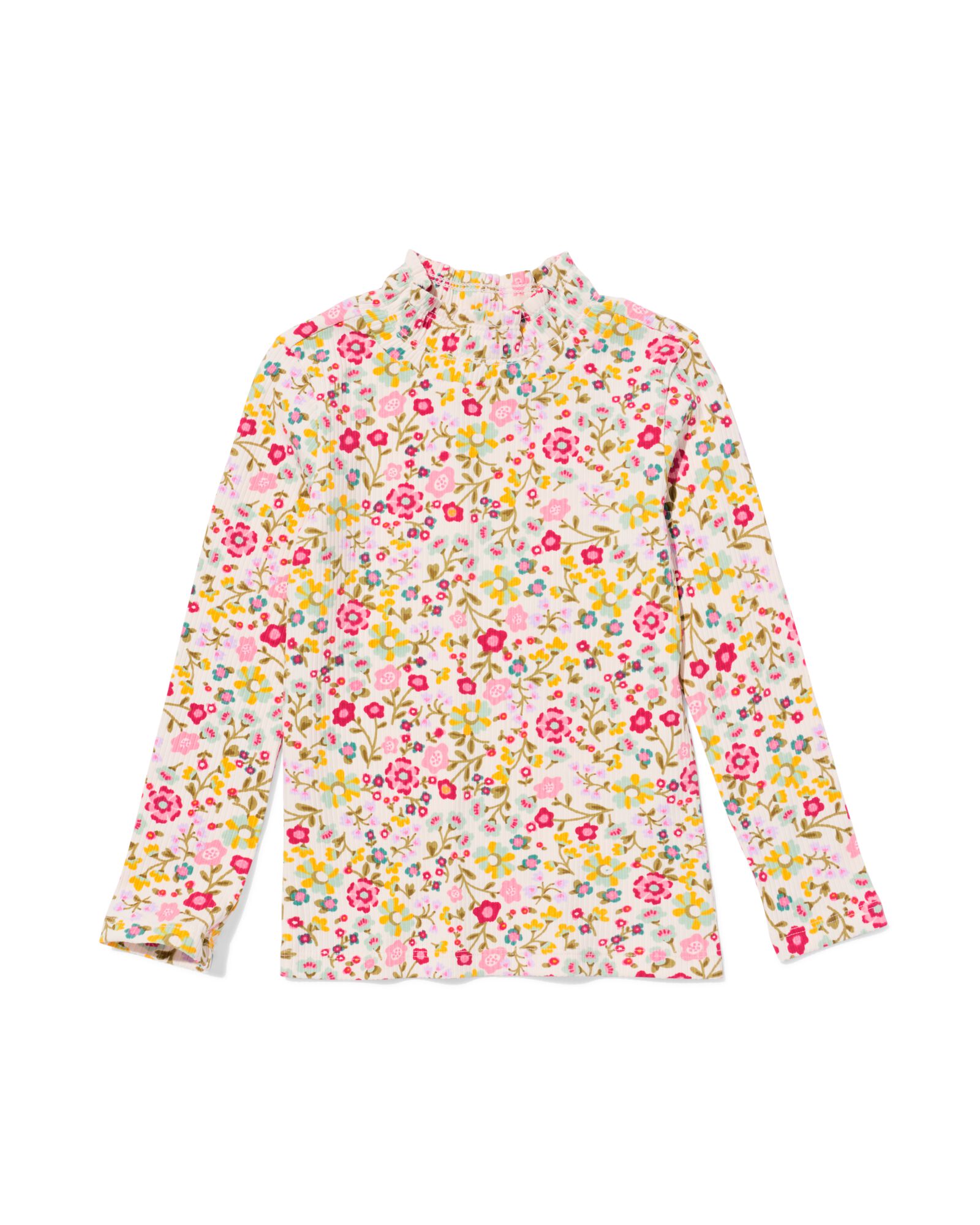 Kinder-T-Shirt gerippt mit Blumen ecru ecru - 30828304ECRU - HEMA