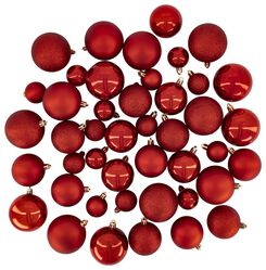 44 boules de Noël en plastique recyclé rouge - 25100882 - HEMA