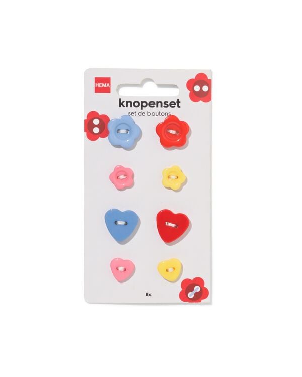 kinderknopenset bloem-hart - 8 stuks - 1400274 - HEMA
