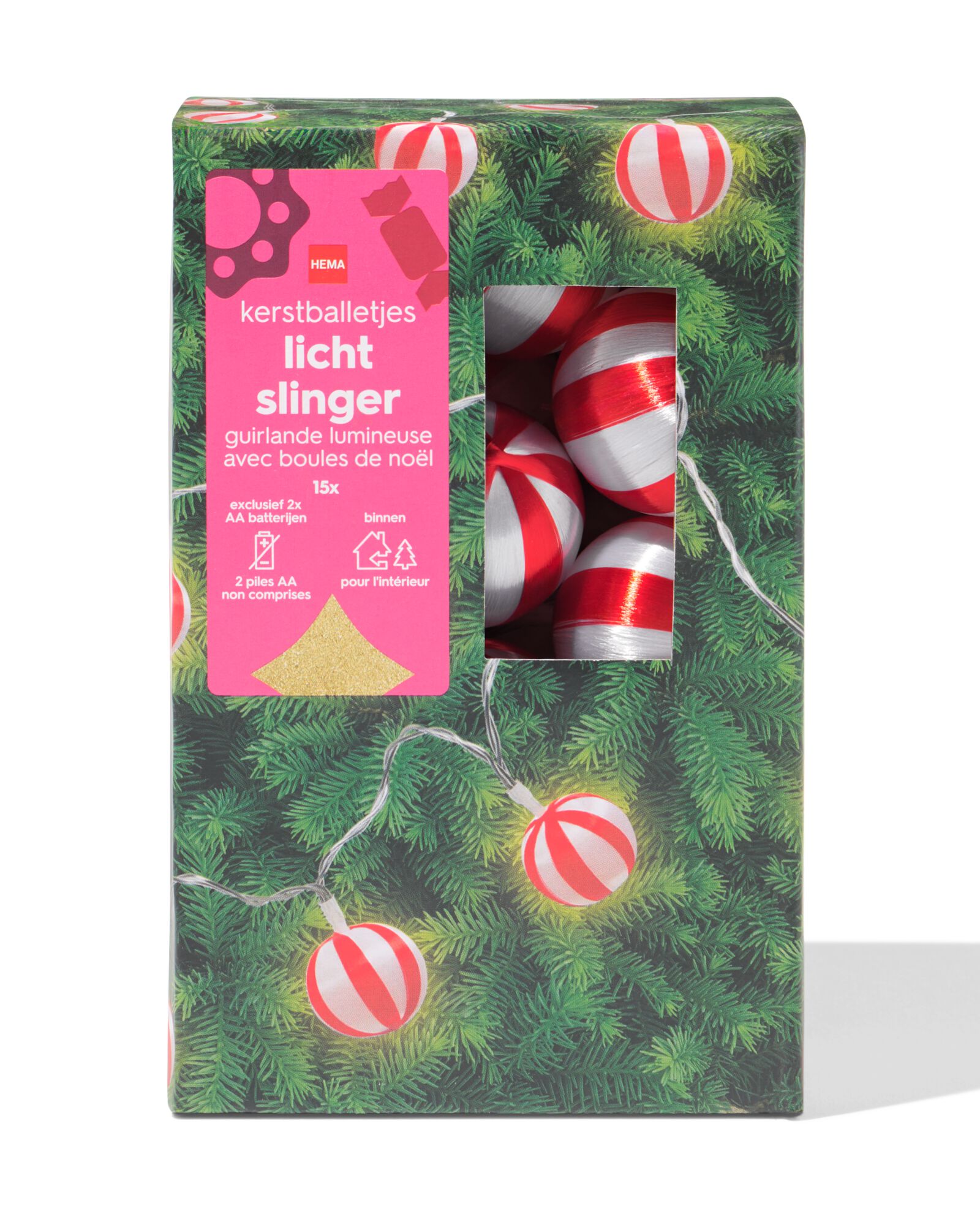 lichtsnoer 1.8m met 15 lampjes kerstballen voor binnen - 25500148 - HEMA