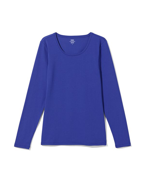 t-shirt femme col rond - manche longue bleu bleu - 36350950BLUE - HEMA