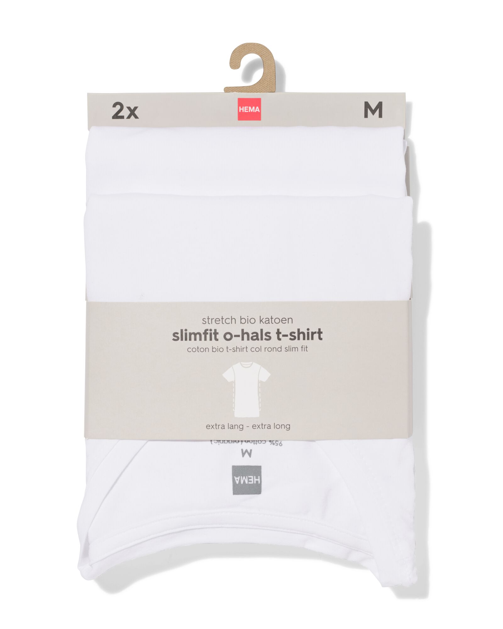 heren T-shirts slimfit o-hals extra lang - 2 stuks wit wit - 34290580WHITE - HEMA