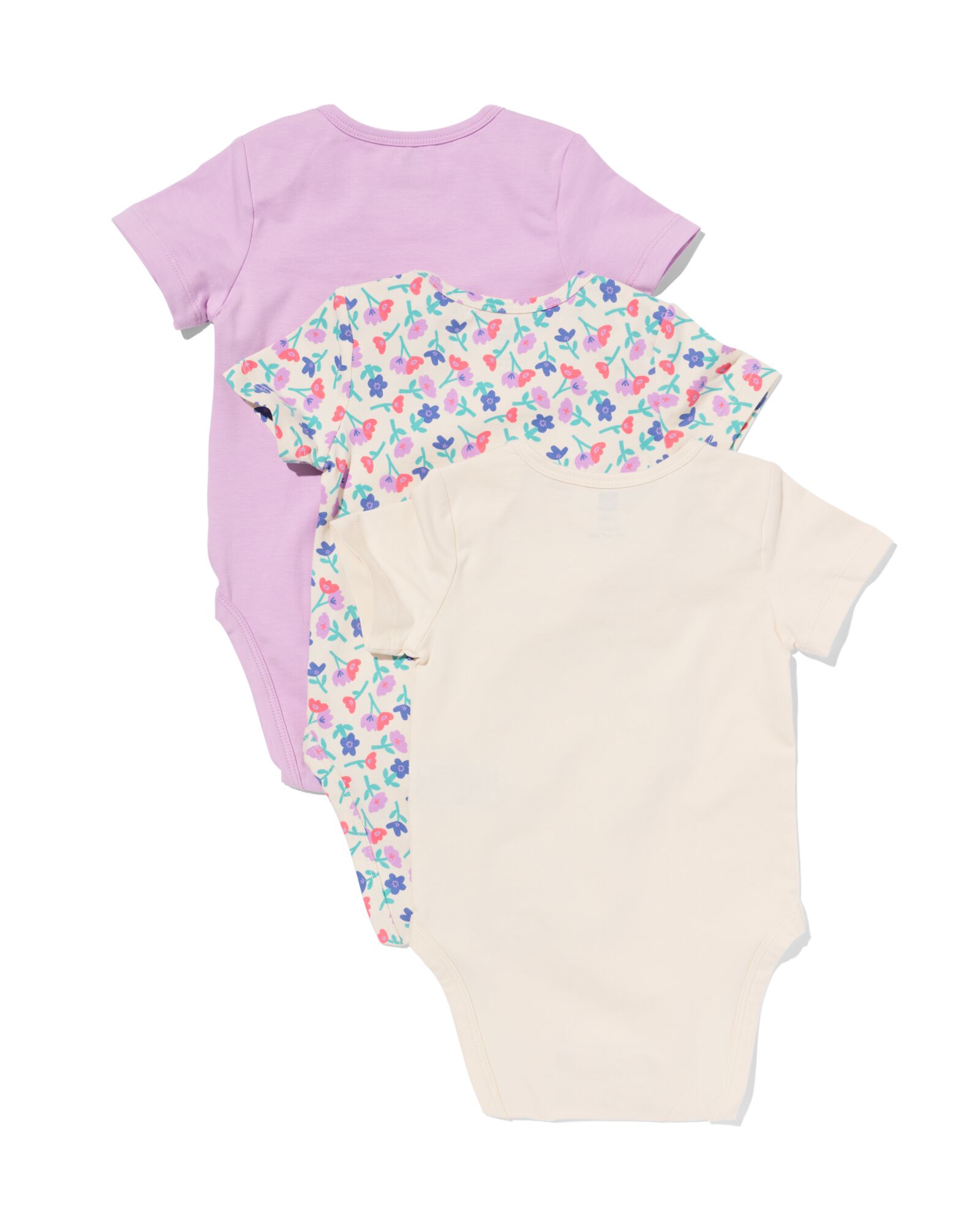 Mitwachsende Baby-Strampler mit Blumen &ndash; 3 St&uuml;ck rosa rosa - 33306960PINK - HEMA