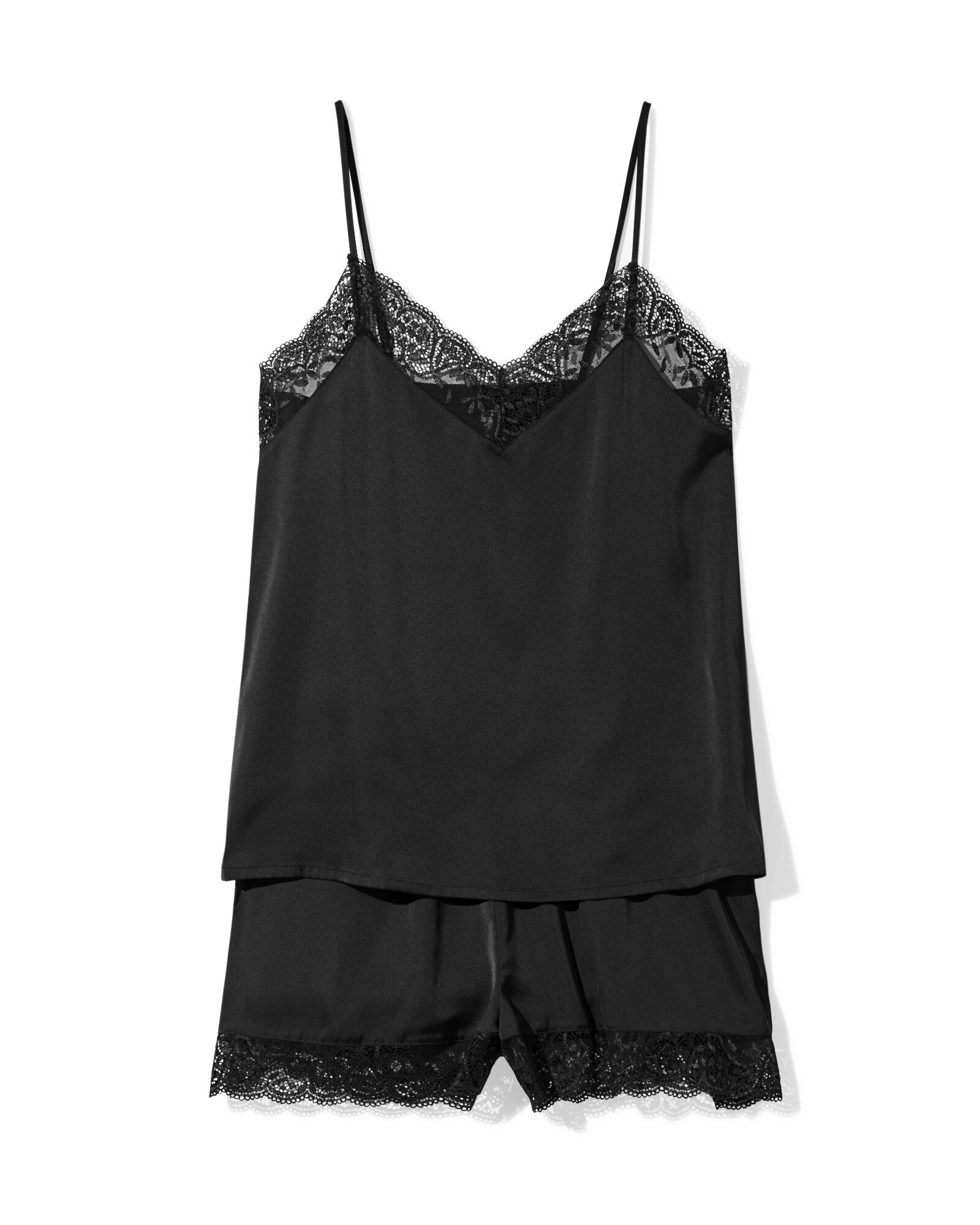 Damenpyjama aus Satin mit Spitze schwarz M - 23404642 - HEMA