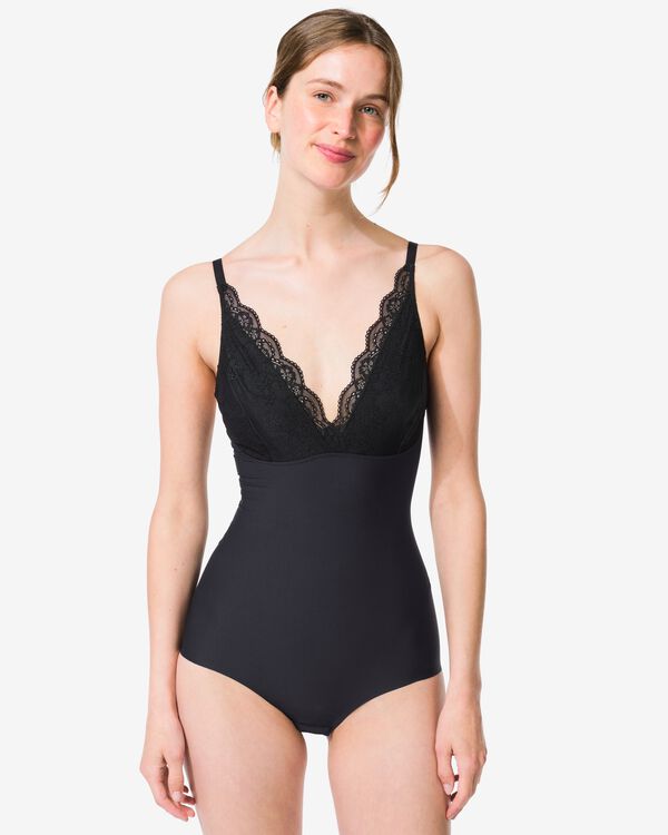 Mittelstark figurfreundlicher Damenbody mit Spitze schwarz schwarz - 21500432BLACK - HEMA
