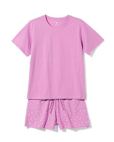 Damen-Kurz-Pyjama Jersey Blumen violett violett - 23401485PURPLE - HEMA