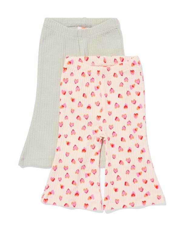 babyleggings flared fit rib kant hartjes - 2 stuks lichtgroen lichtgroen - 33067670LIGHTGREEN - HEMA