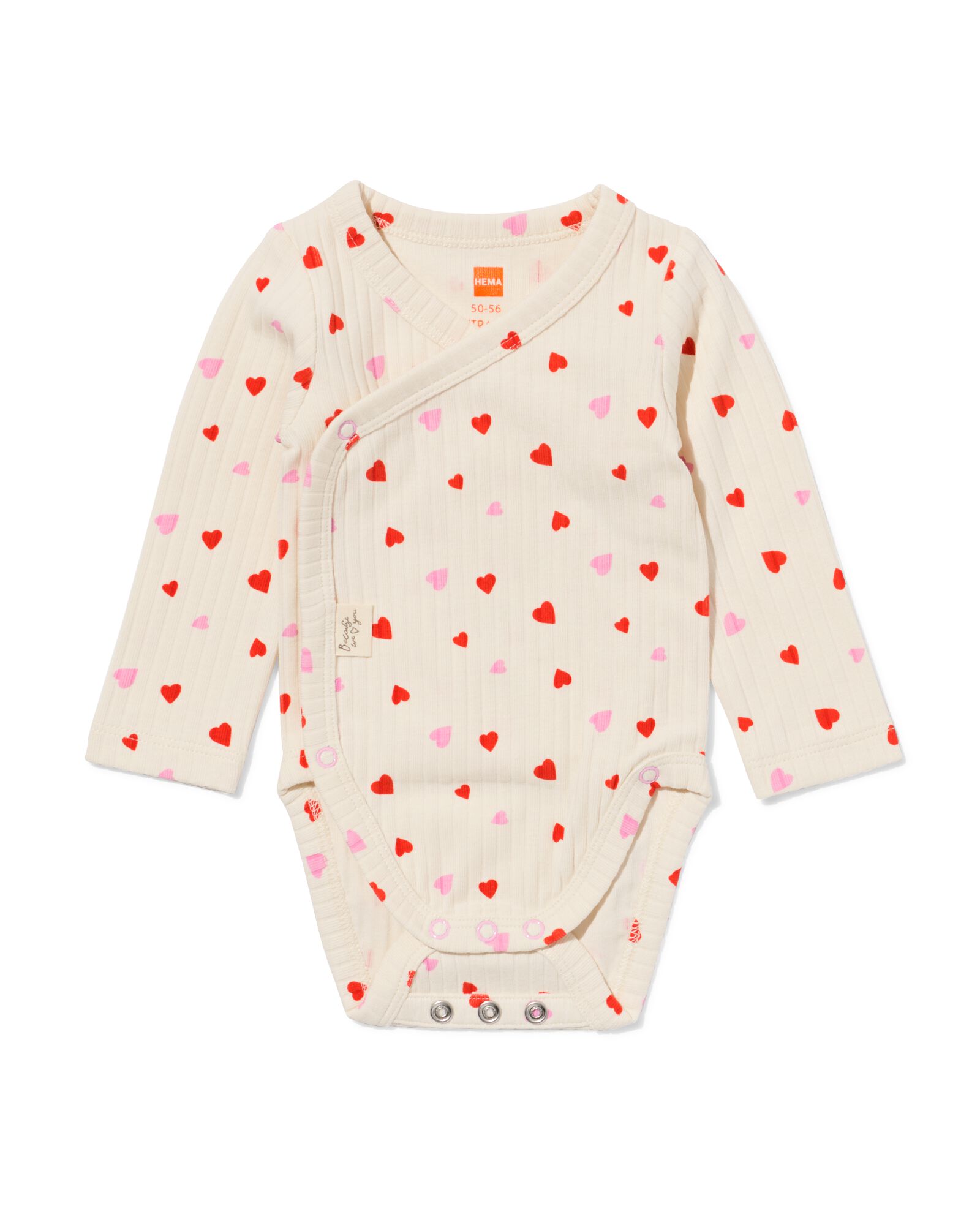 newborn meegroei overslag body rib hartjes  ecru - 33429820ECRU - HEMA