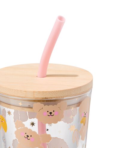 drinkbeker met rietje 410ml glas katten - 61100070 - HEMA