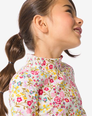 Kinder-T-Shirt gerippt mit Blumen ecru ecru - 30828304ECRU - HEMA