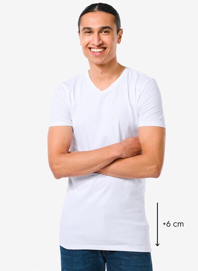 heren t-shirt slim fit v-hals extra lang wit - 1000009579 - HEMA