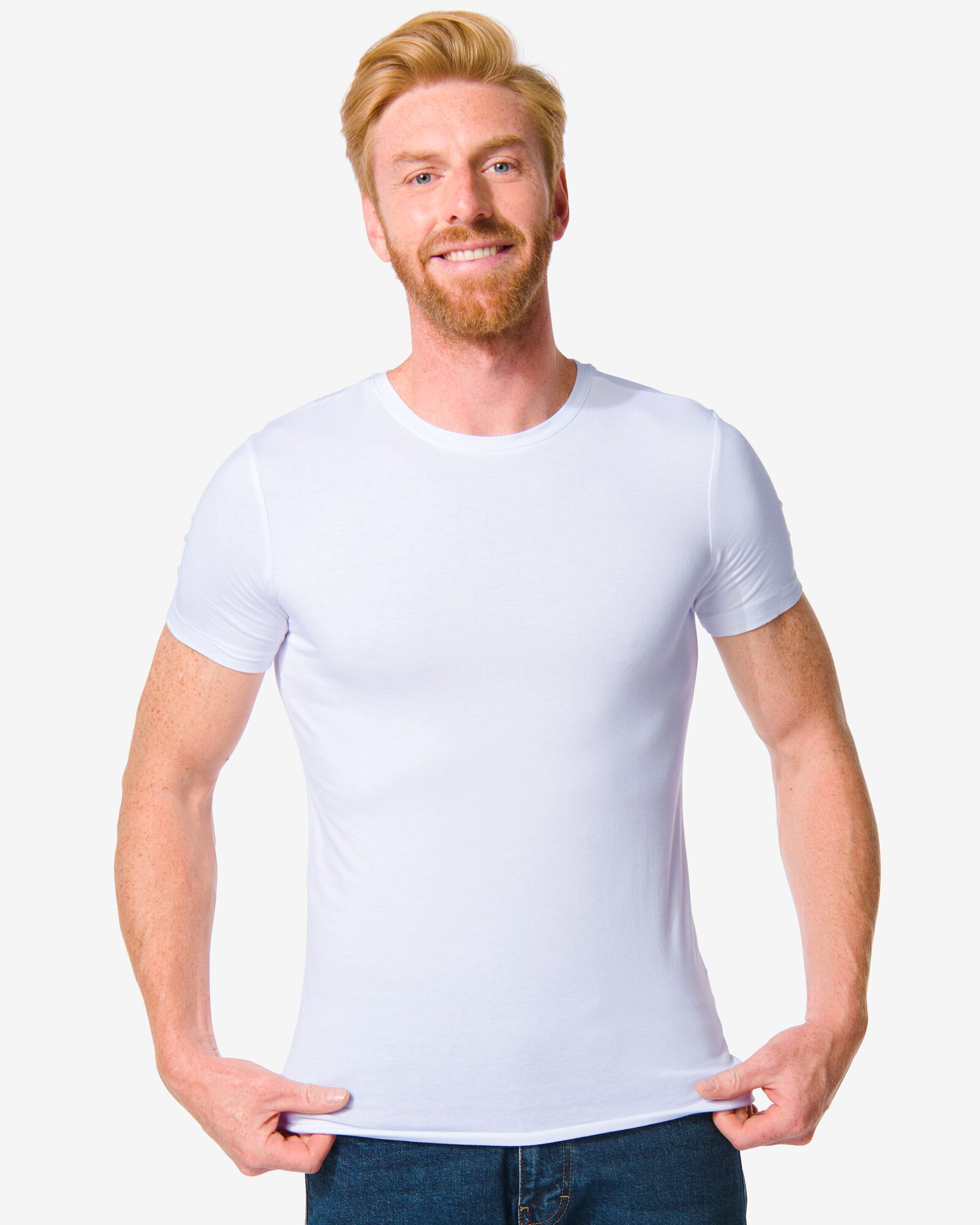 Herren-T-Shirt, Slim Fit, Rundhalsausschnitt, Bambus weiß M - 34272511 - HEMA
