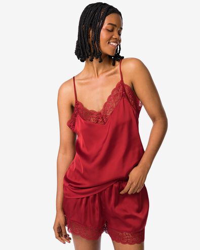 Damenpyjama aus Satin mit Spitze rot S - 23404651 - HEMA
