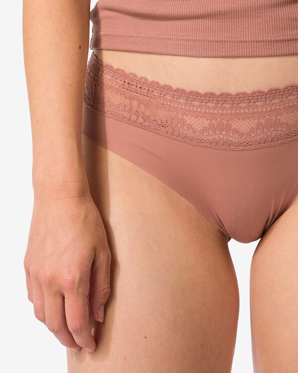 Damen-Brazilian aus Mikrofaser mit Spitze hellbraun hellbraun - 19621500LIGHTBROWN - HEMA