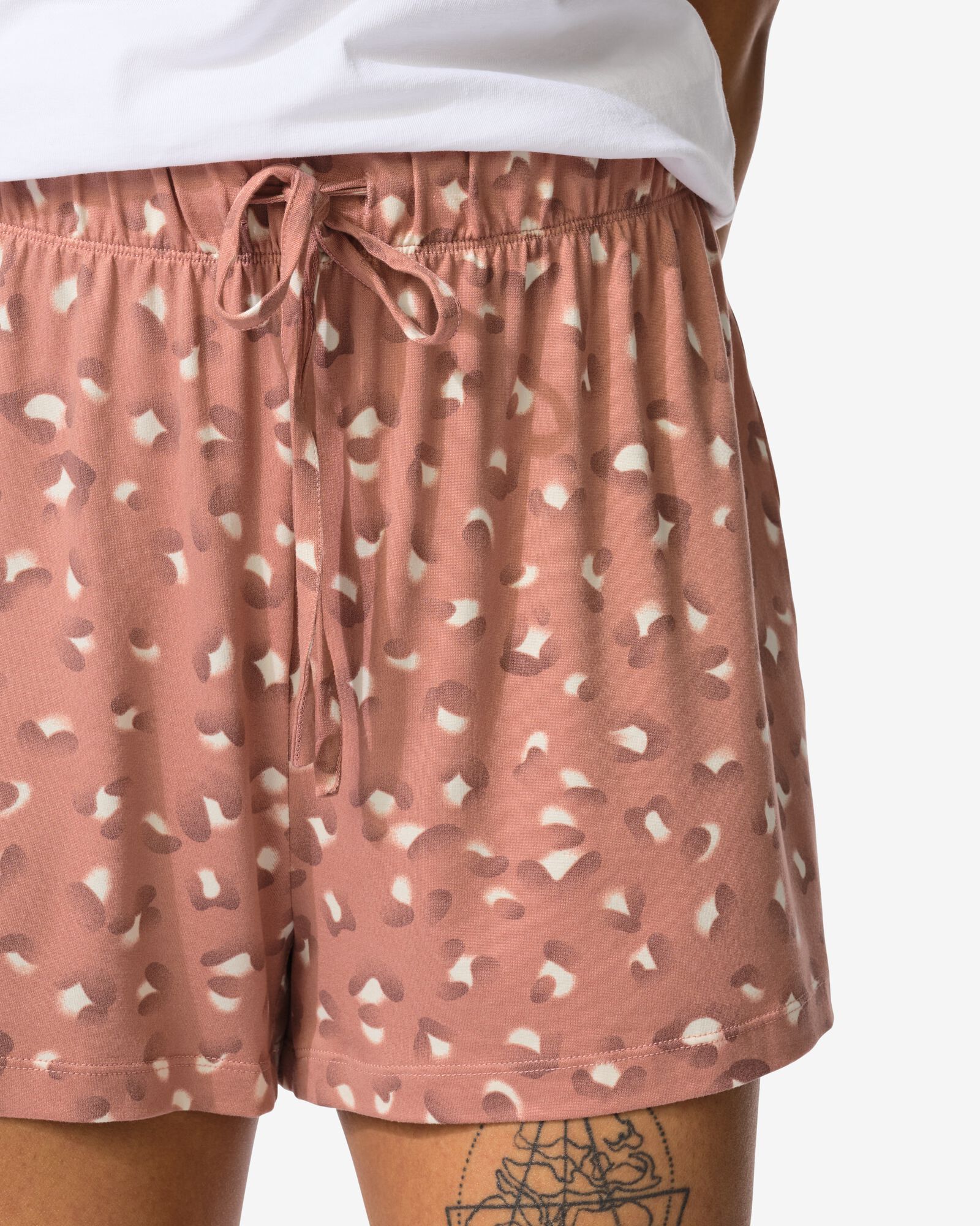 damespyjama korte broek micro luipaard lichtbruin - 23410441LIGHTBROWN - HEMA
