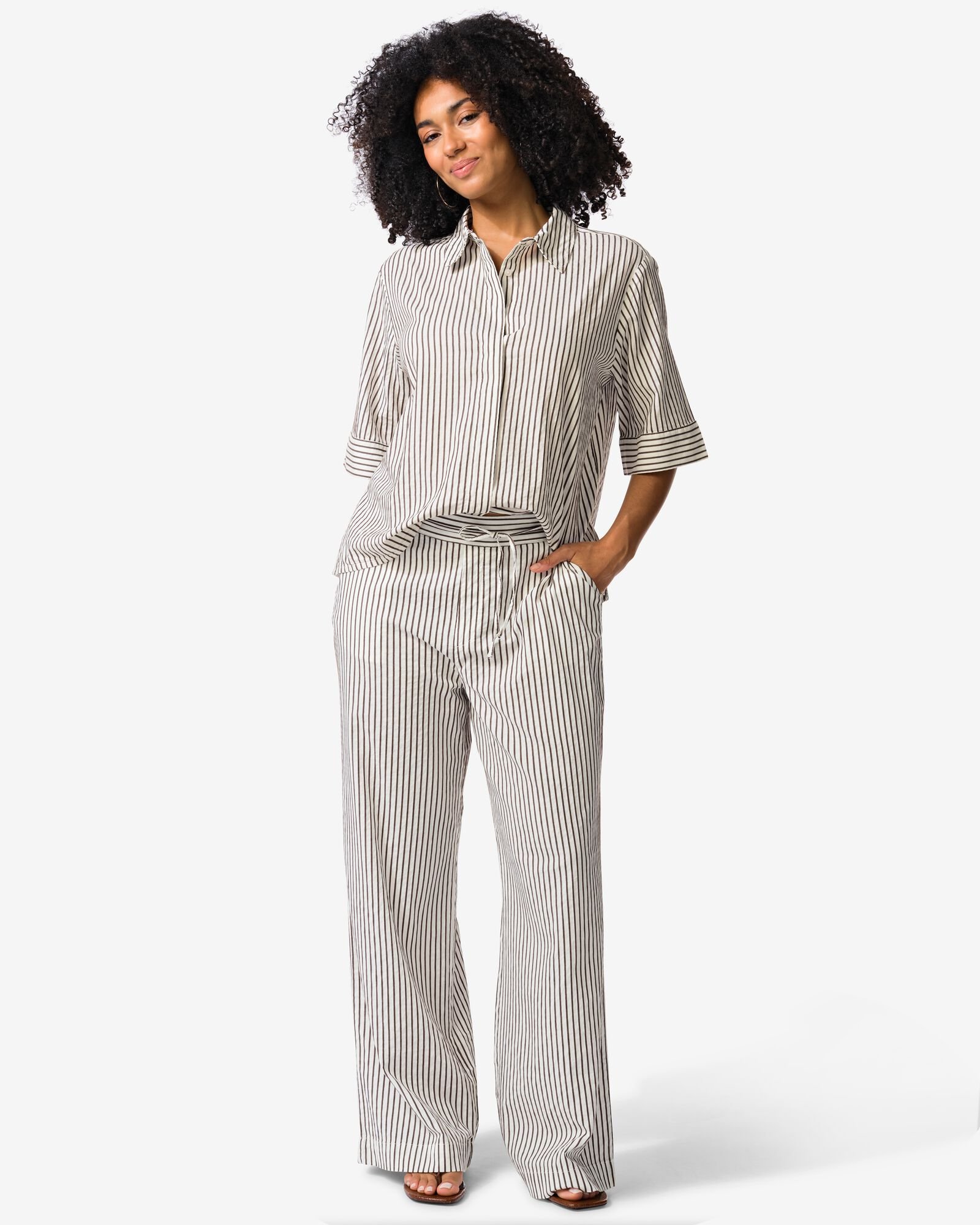 damesbroek Sally wide fit seersucker strepen wit wit - 36209050WHITE - HEMA