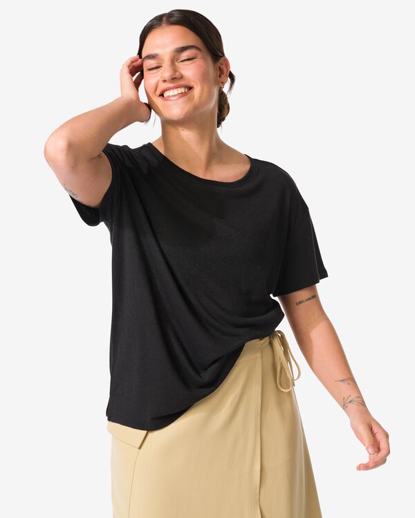 dames t-shirt Evie met linnen zwart zwart - 36264050BLACK - HEMA
