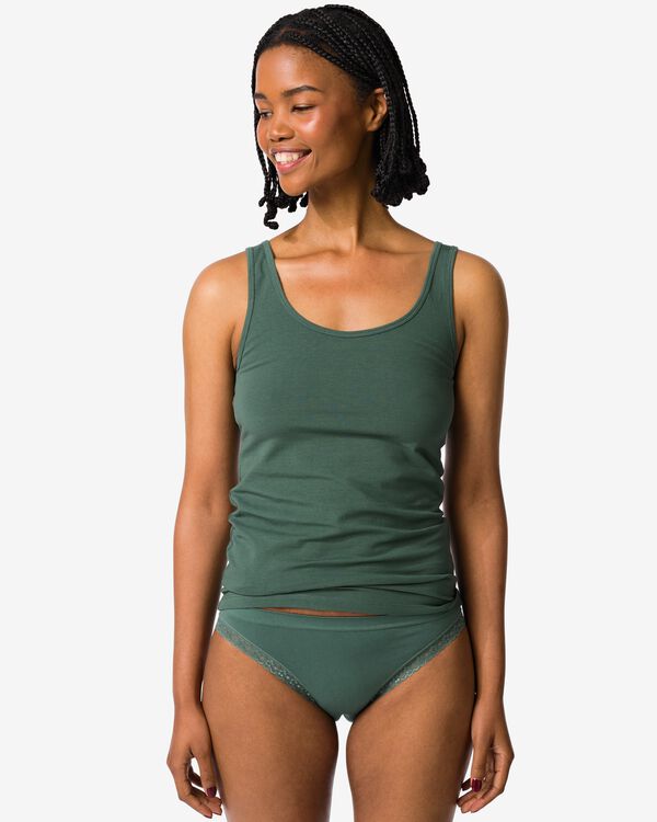 slip femme sans coutures microfibre et dentelle vert fonc&eacute; - 19611373DARKGREEN - HEMA