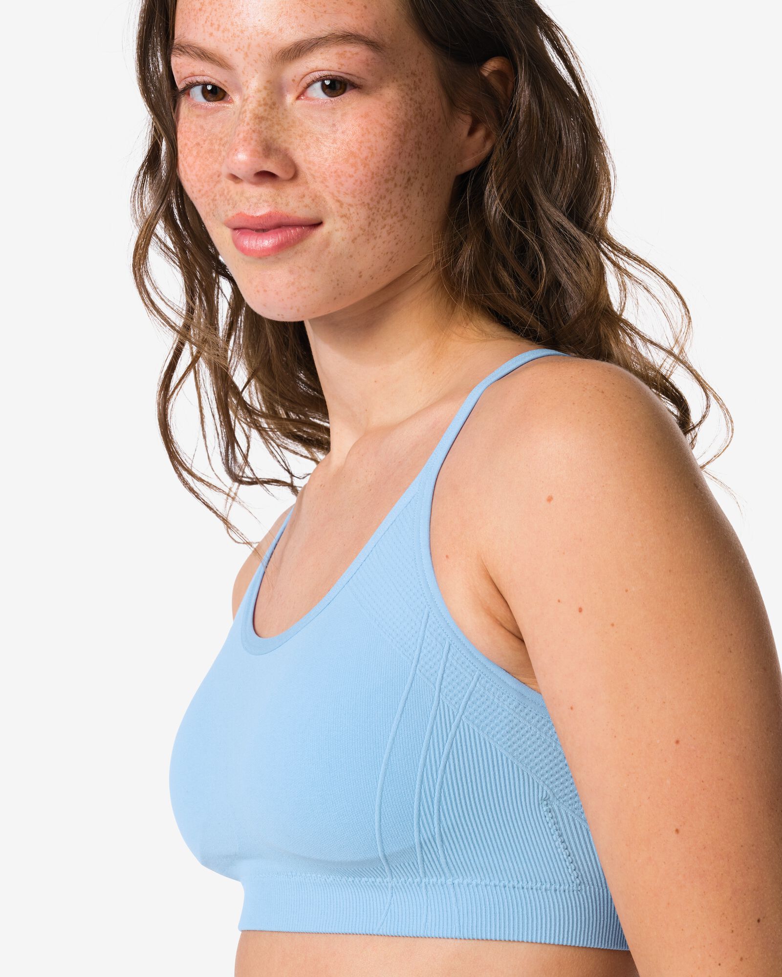 sporttop light support zonder beugel naadloos lichtblauw - 21700358LIGHTBLUE - HEMA