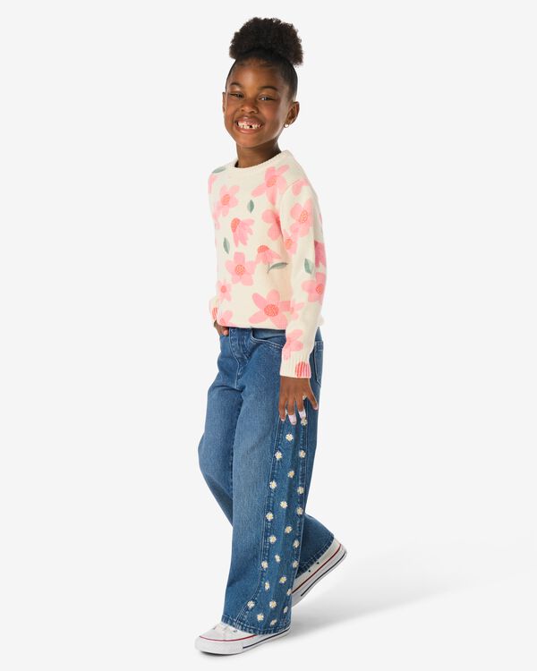 kinderjeans wide fit bloemen donkerblauw donkerblauw - 30851705DARKBLUE - HEMA