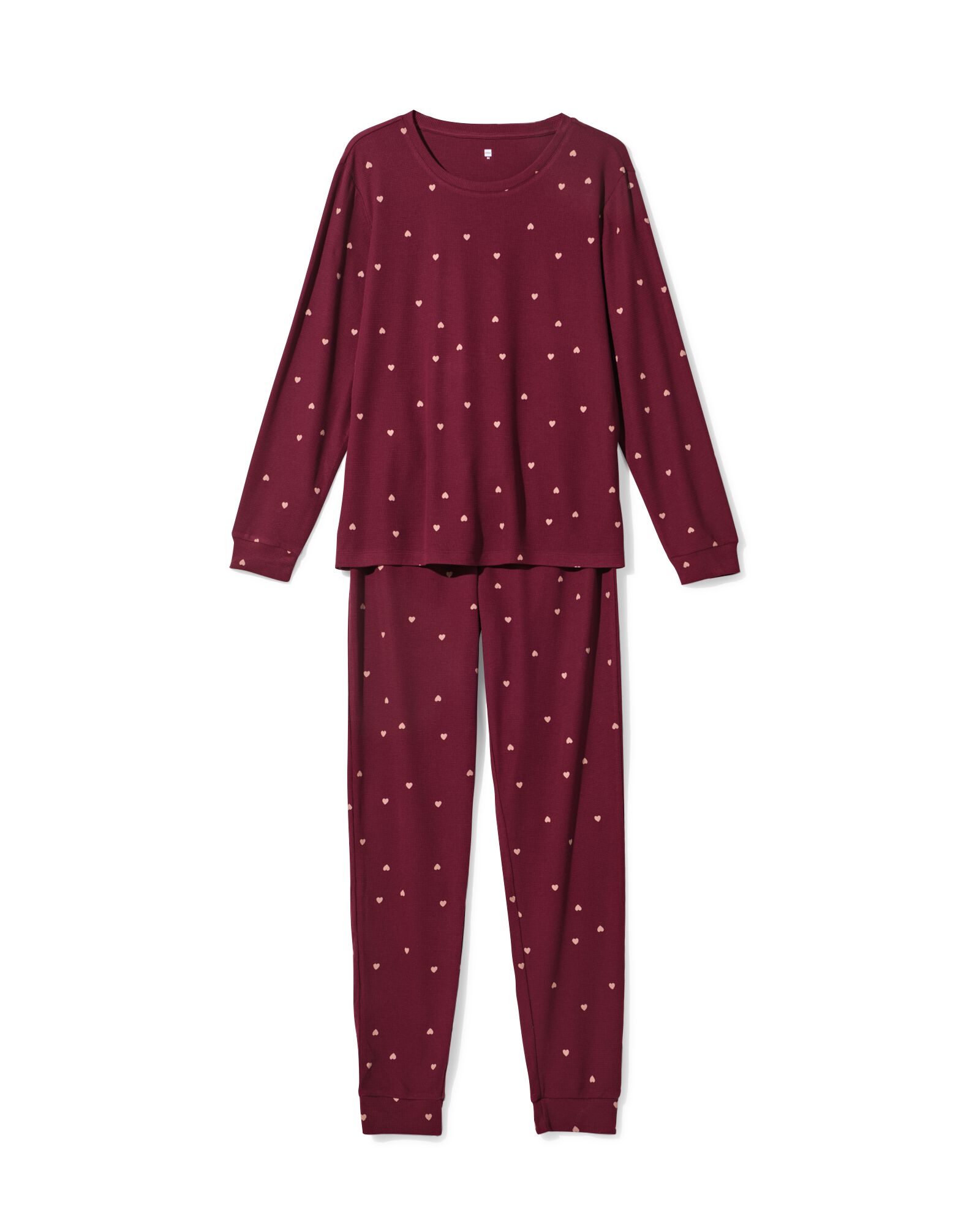 damespyjama viscose wafel hartjes bordeauxrood - 23407980BURGUNDYRED - HEMA