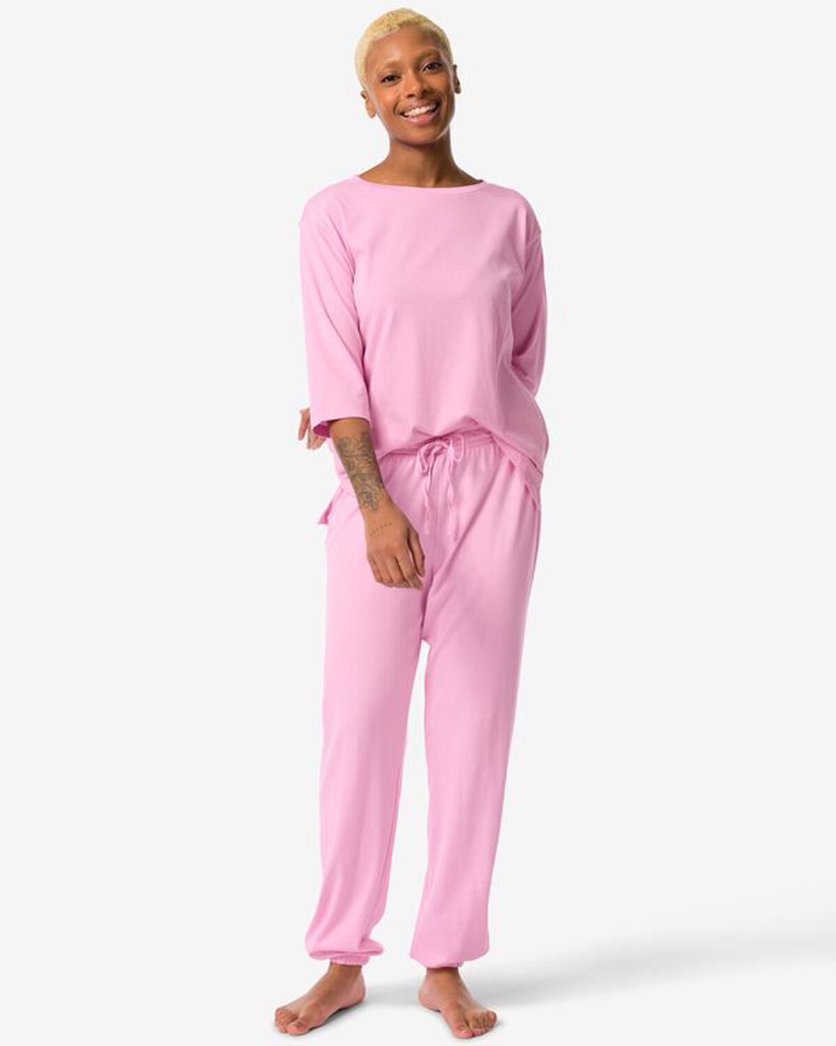 dames pyjamaset met katoen roze - 200905.0 - HEMA
