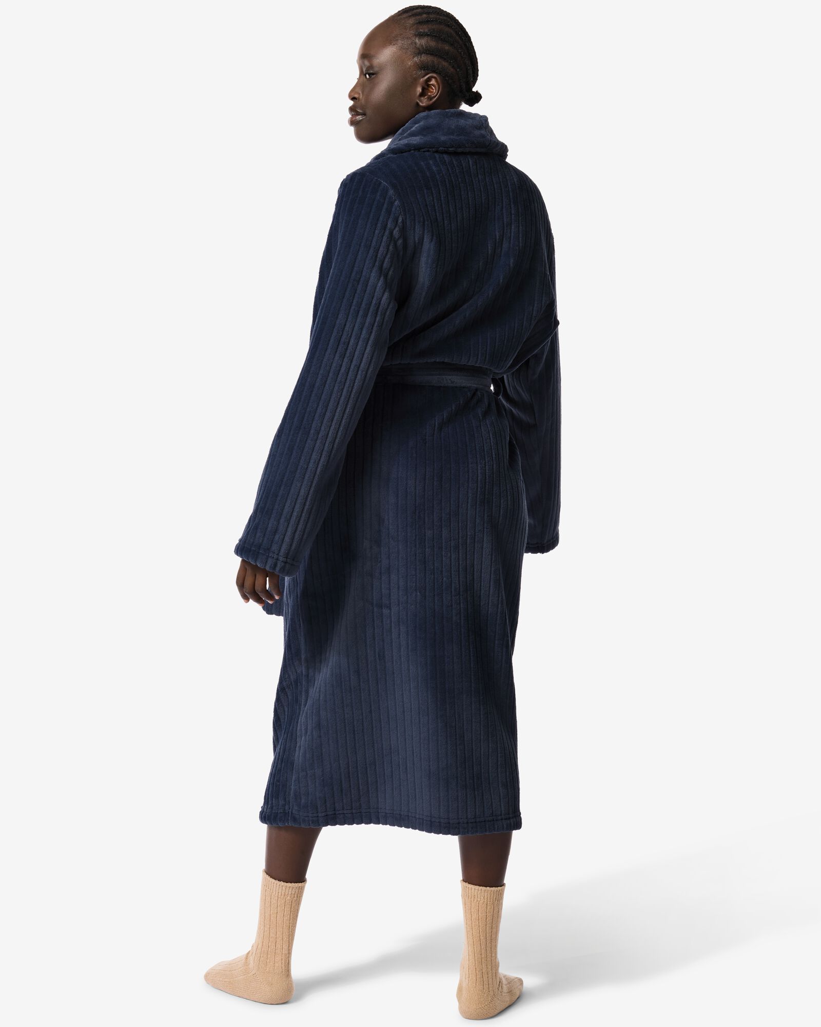 peignoir en molleton c&ocirc;tel&eacute; bleu fonc&eacute; - 23450050DARKBLUE - HEMA