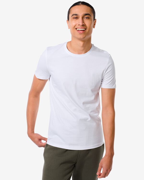 heren t-shirt regular fit o-hals - 2 stuks wit wit - 1000009943 - HEMA
