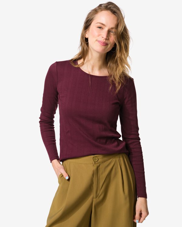 t-shirt femme Colette ajour&eacute; bordeaux bordeaux - 36207530BURGUNDYRED - HEMA