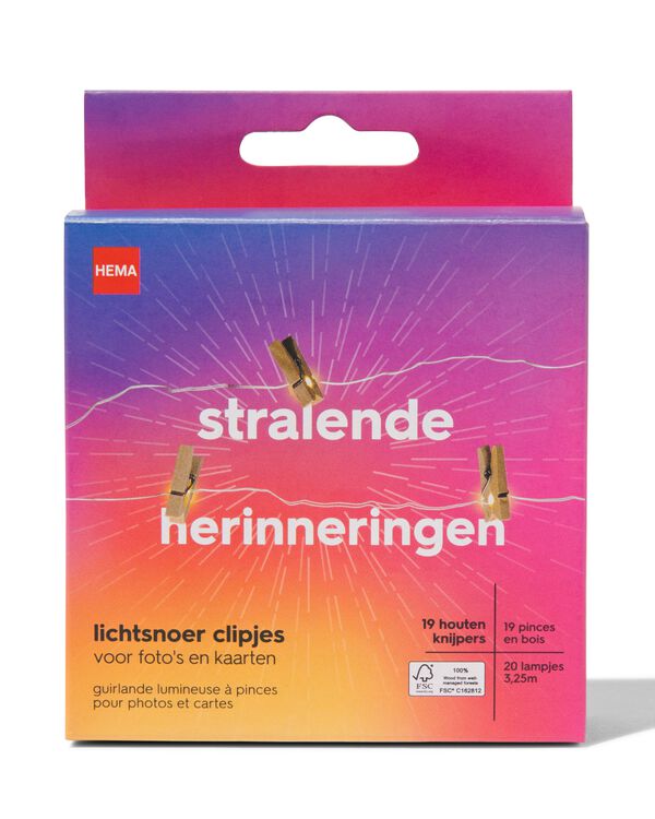 guirlande lumineuse 3,25m avec 20 lumi&egrave;res et 19 clips bois - 60320007 - HEMA