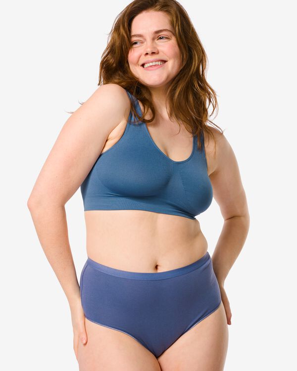 2 slips femme taille haute coton stretch bleu bleu - 1000030339 - HEMA
