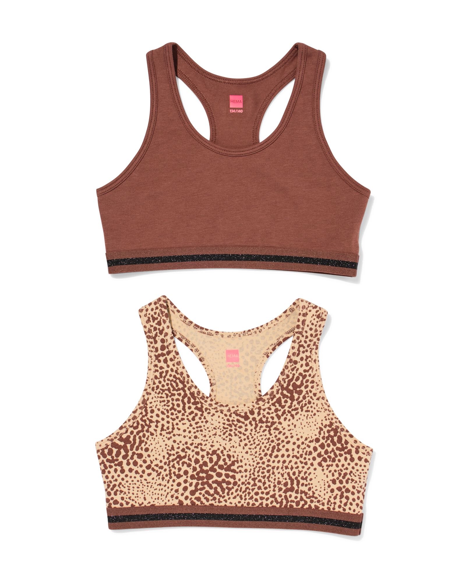 kinder crop tops luipaard - 2 stuks bruin bruin - 19301660BROWN - HEMA