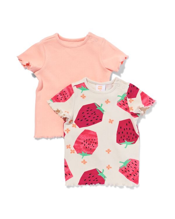 2 t-shirts bébé côtelés fraise pêche pêche - 33044350PEACH - HEMA