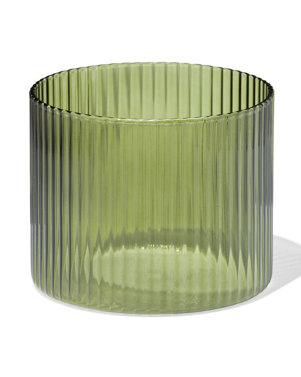 glas voor geurkaars ⌀10x8.5cm ribbel donkergroen - 13507547 - HEMA