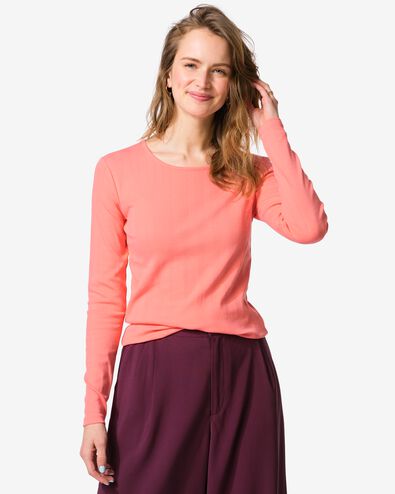 dames T-shirt Colette ajour roze roze - 36207540PINK - HEMA