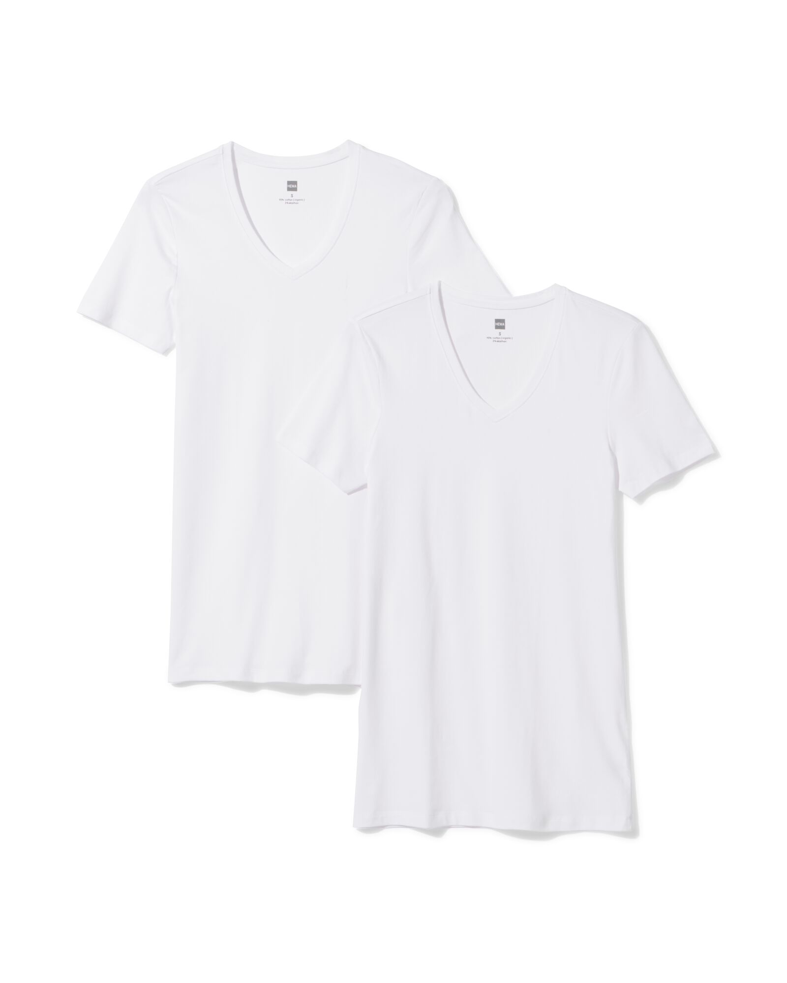 heren T-shirts slimfit diepe v-hals extra lang - 2 stuks wit wit - 34290670WHITE - HEMA