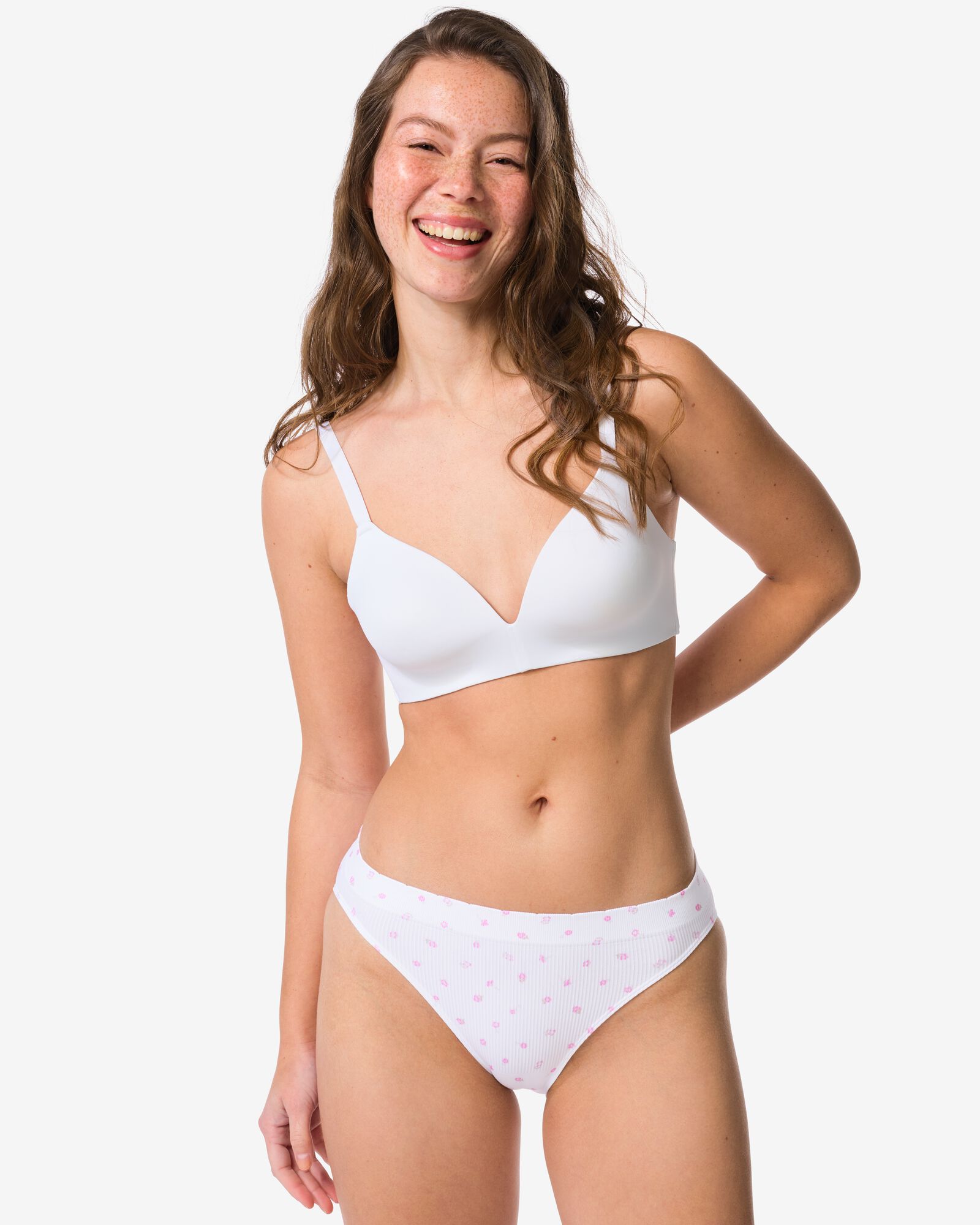 damesslip naadloos rib bloemen wit wit - 19603015WHITE - HEMA