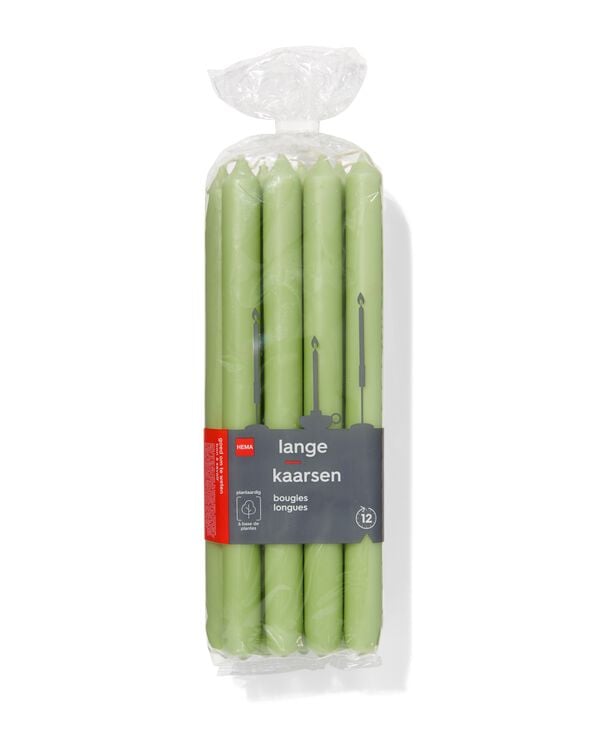 12 bougies longues &Oslash;2.2x29&nbsp; vert clair vert clair - 1000015443 - HEMA
