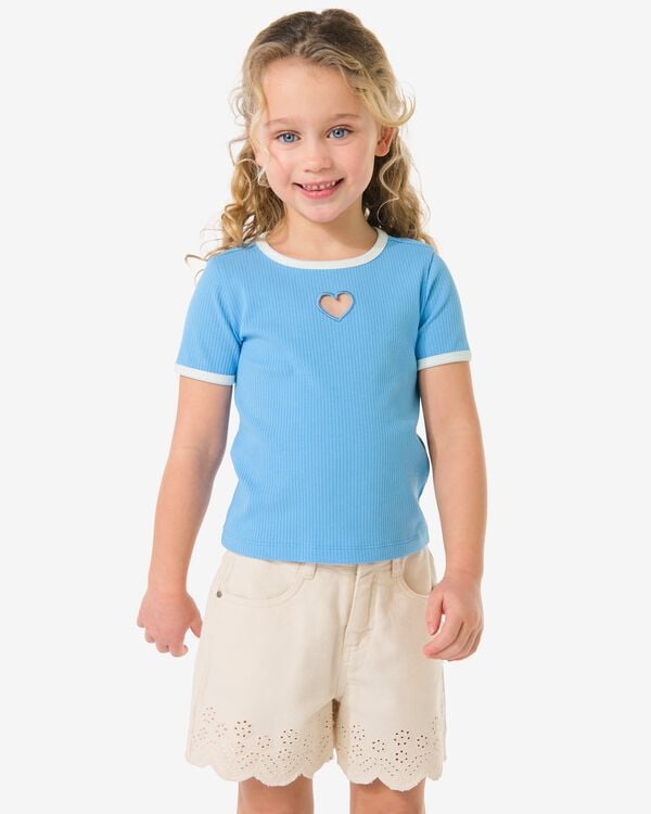 kinder T-shirt rib hartjes lichtblauw lichtblauw - 30827338LIGHTBLUE - HEMA