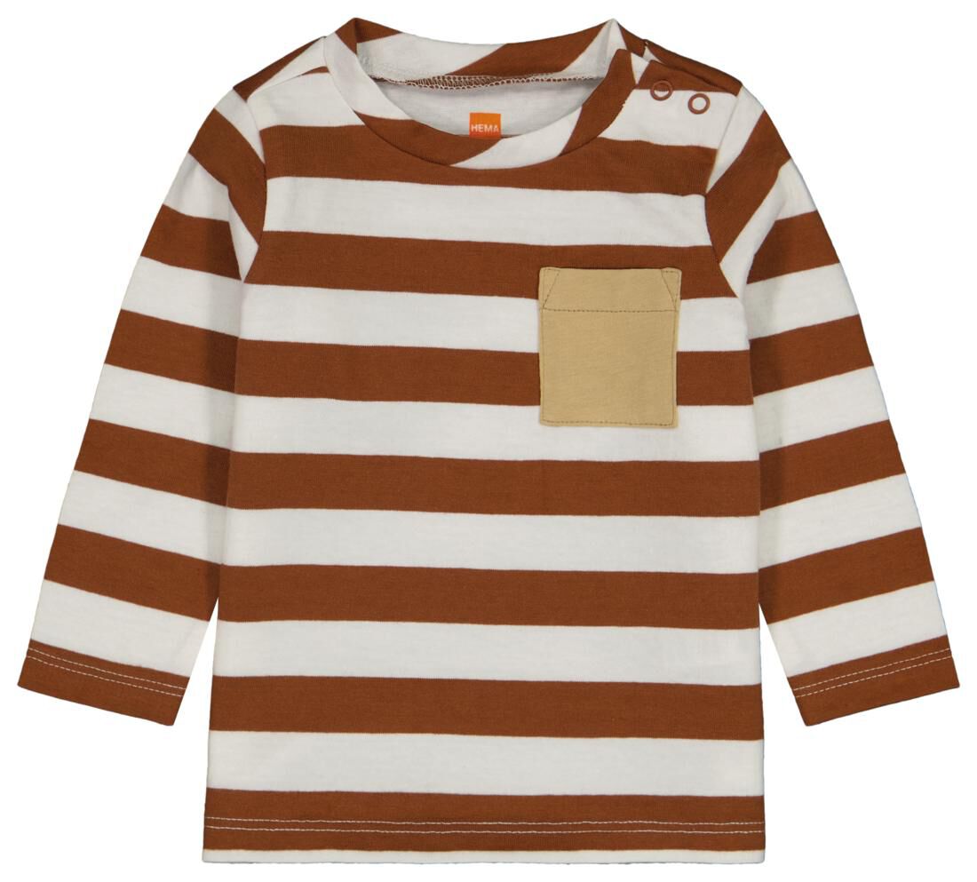 baby T-shirt stripes brown - HEMA