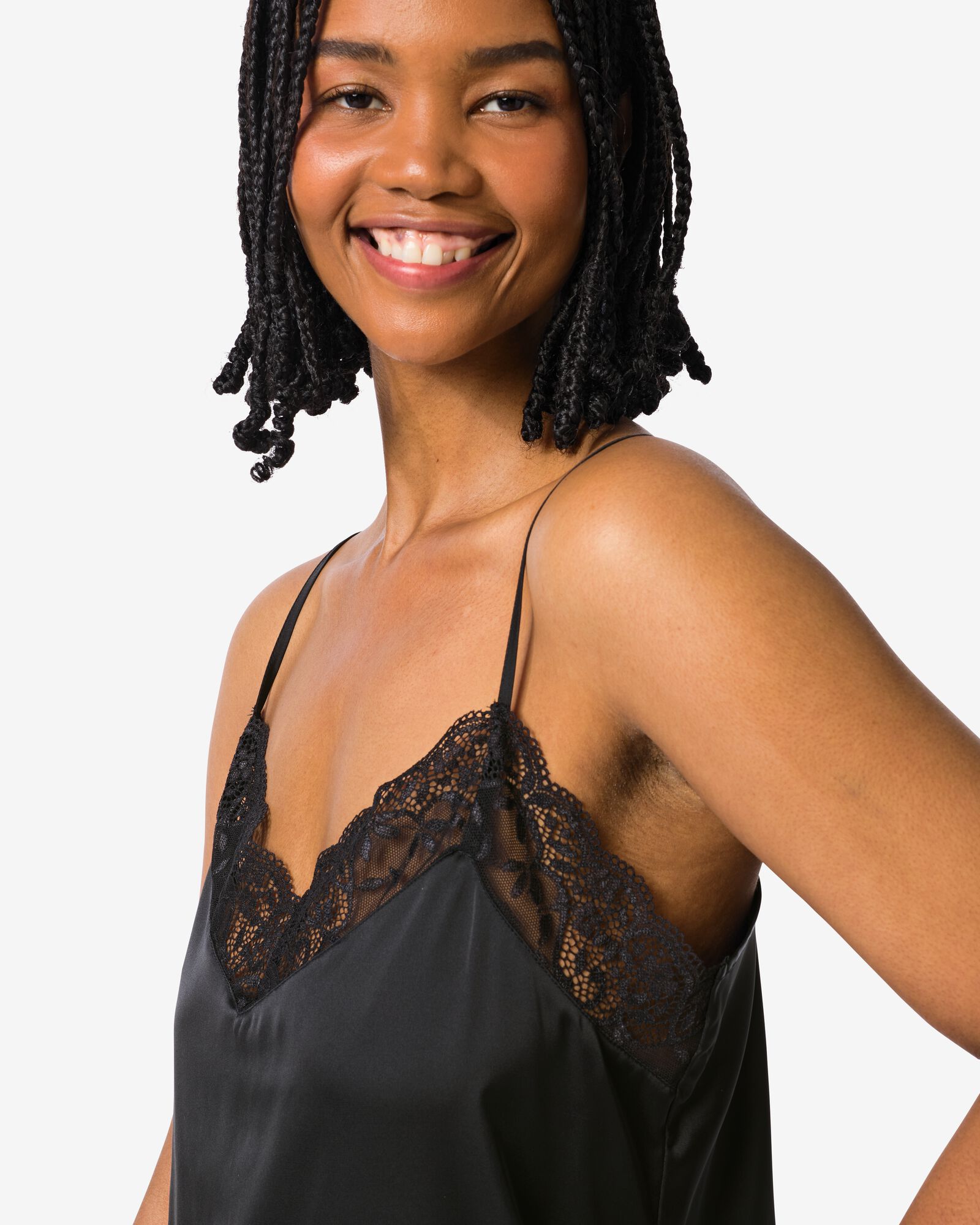 damesnachthemd satijn met kant zwart - 23404630BLACK - HEMA