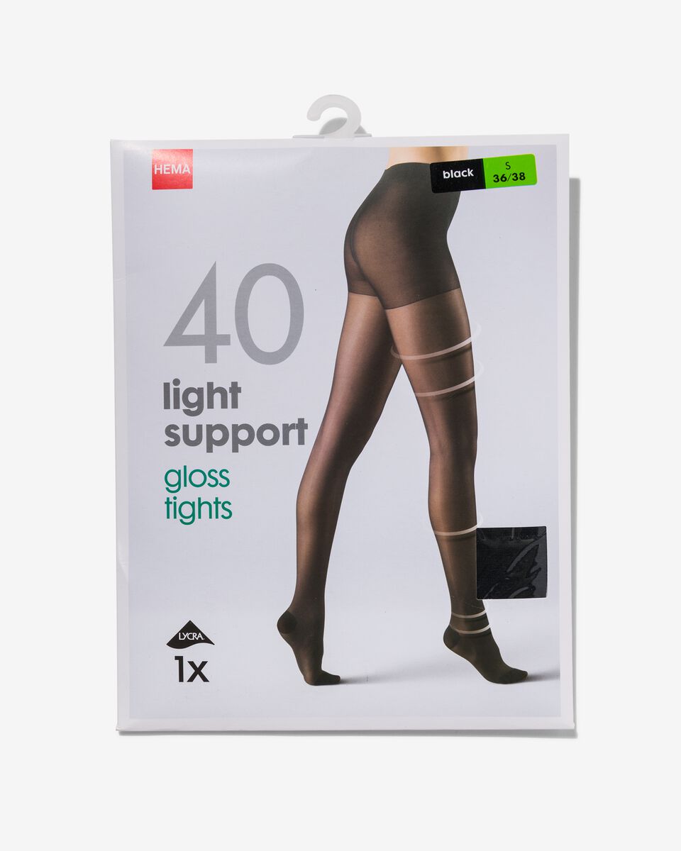light support gloss panty 40 denier zwart 48/52 - 4042334 - HEMA