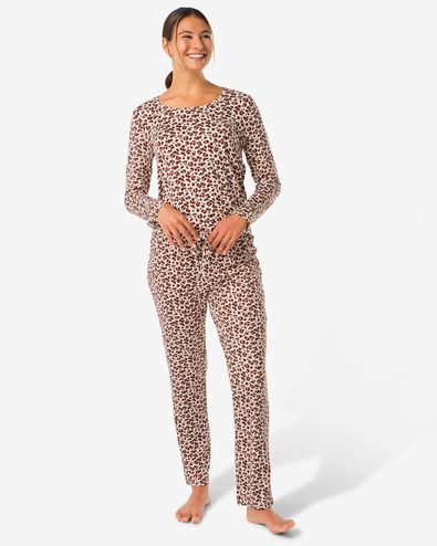 Damenpyjama aus Mikrofaser, Leopard hellbraun hellbraun - 23400970LIGHTBROWN - HEMA
