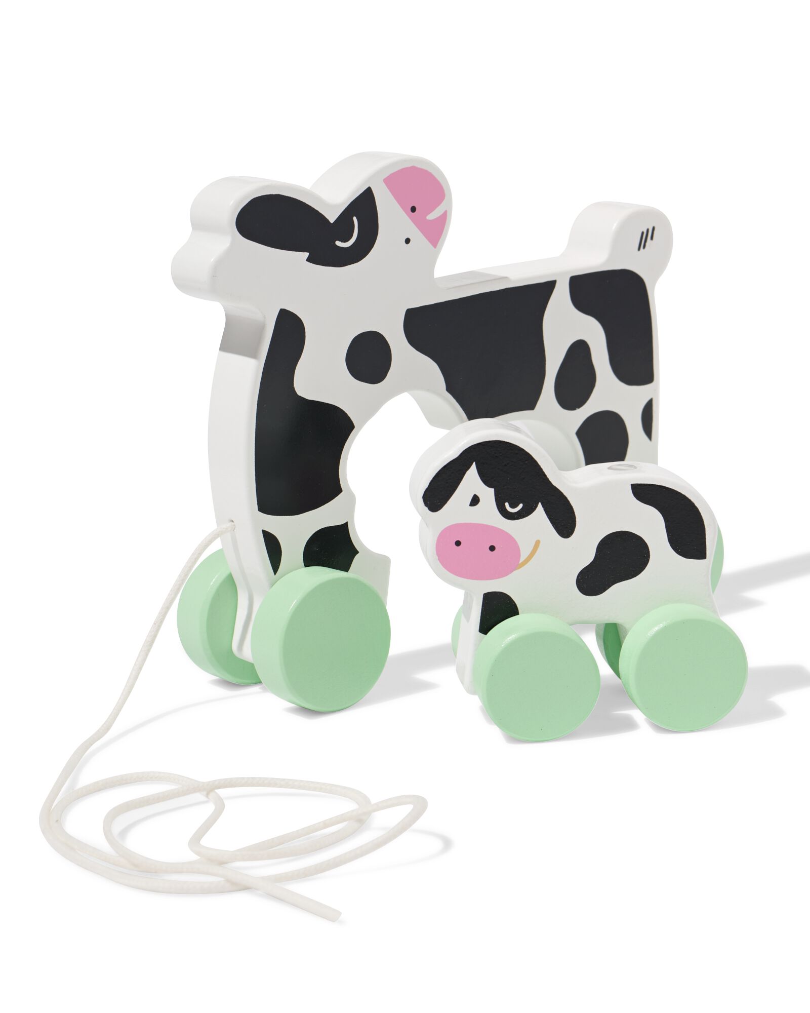 animal &agrave; tirer (b&eacute;b&eacute;) vache 17x15,5x5,5cm bois - 15100204 - HEMA
