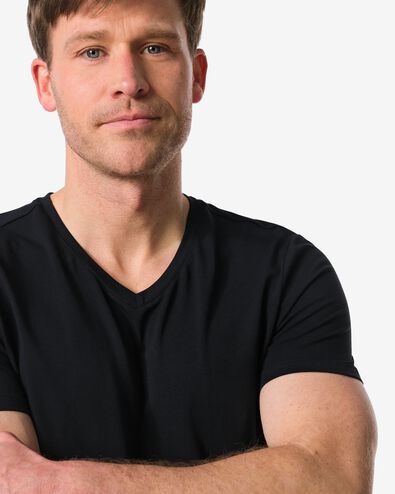 heren T-shirts slimfit v-hals extra lang - 2 stuks zwart zwart - 34290650BLACK - HEMA